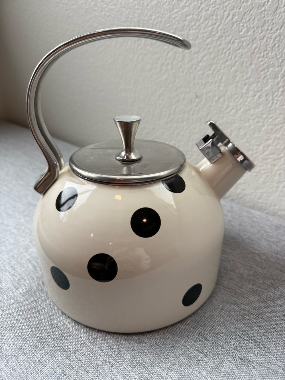 Kate Spade by Lenox Cream Polka Dot Whistling Tea Kettle with Stainless Handle
